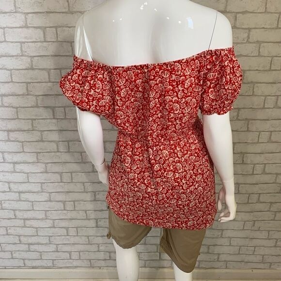 ‎Motherhood Maternity red/tan floral Cottagecore on/off shoulder top - M - Picture 7 of 9